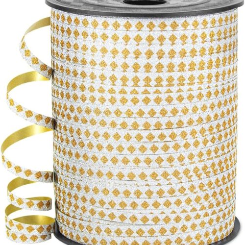 500 Yards 3/16" Glitter Curling Ribbon Gold, Rhombus Balloon String 1 Roll for Gift Wrapping, Wedding Party, Curly Ribbon for Festival Decoration, Baby Shower, Art Crafts, Valentine's Day