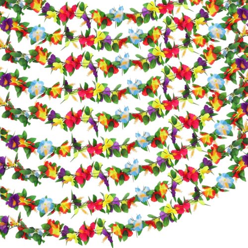 4 Pcs 7.71 ft Hibiscus Flower Garland for Hawaiian Party Decoration Artificial Summer Spring Beach Silk Tropical Garland Plant Floral Vines Hawaiian Leis for Luau Birthday Party Wedding Decor