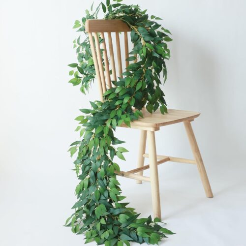 Artificial Vines Garland 6.5 Feet Faux Italian Ruscus Vine Greenery Garland Silk Green Leaves Decoration Fake Plants Greenery for Table Centerpieces Home Room Wall Wedding Arch Decor (6.5 feet)