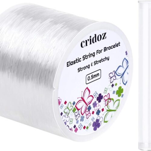 Stretchy String for Bracelets, Cridoz 0.5mm Clear Elastic String Stretch Cord Bracelet String with 2 Pcs Beading Needles for Seed Beads, Pony Beads, Bracelets and Jewelry Making