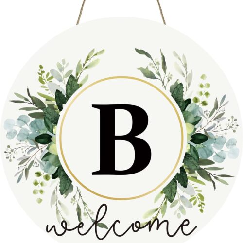 Monogram Letter B Wreaths for Front Door Wreath Wooden Welcome Sign for Front Door Decor Floral Family Last Name Initial House Warming Spring Summer Porch Rustic Wall Home Kitchen Boho Decorations