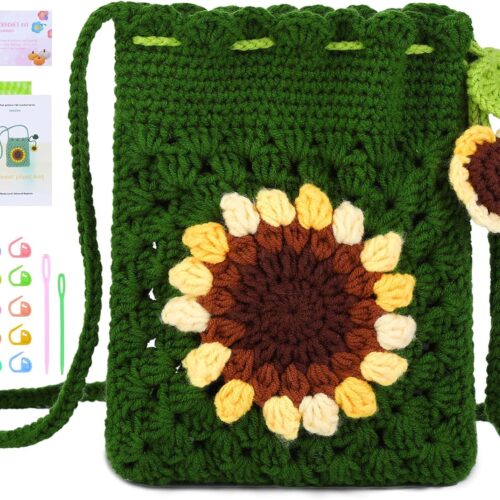Crochet Kit for Beginners Adult, Includes Deep Green Yarn, Hooks, Stitch Markers, Video Tutorials, Ideal for All Ages & Gifts
