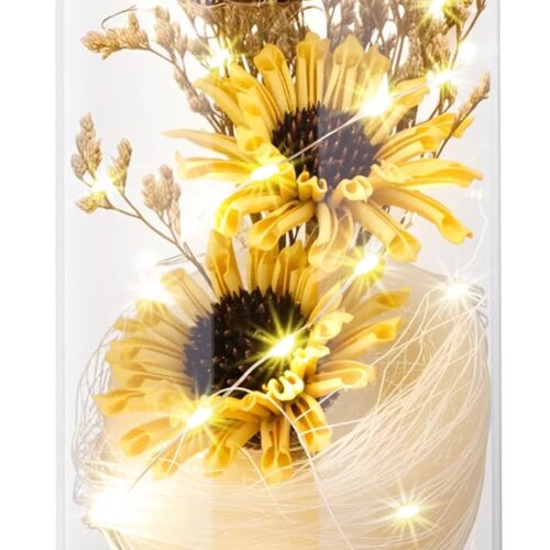 Sunflower in Glass Dome Gifts for Women Enchanted Flower with LED Light Enchanted Gift for Women on Christmas Valentine's Day Mother's Day Anniversary Birthday Thanksgiving