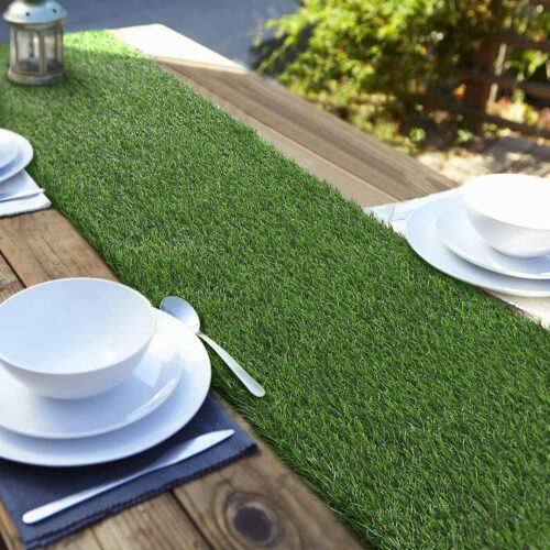 12 x 120 Inch Artificial Grass Table Runners Carpet Roll Synthetic Grass Table Runner Grass Tabletop Decoration for Spring Fall Summer Holiday, Baby Shower, Wedding, Birthday, Banquet