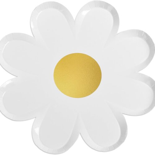 Daisy Paper Plates Floral Disposable Party Plates Groovy 70s Party Decorations 9" Boho Flower Shaped Plates for Spring Birthday Baby Shower Bridal Wedding Party Supplies (24)