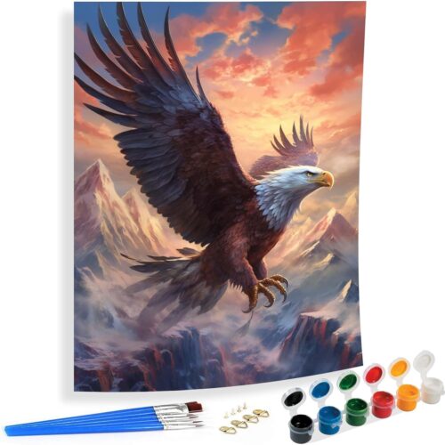 Paint by Numbers Kit for Adults Beginner Eagle, Acrylic Mountain Oil Painting by Numbers Kits with PaintBrushes Paintwork Art Canvas Crafts for Home Decor 16x20 inch