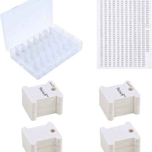 Embroidery Floss Organizer Box - 24 Compartments with 100 Hard Floss Bobbins and 459 Color Number Stickers