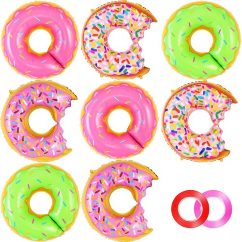 8 Pcs Large Doughnut Foil Mylar Balloons - Candy Sprinkle Balloons for Donut Themed Birthday Party