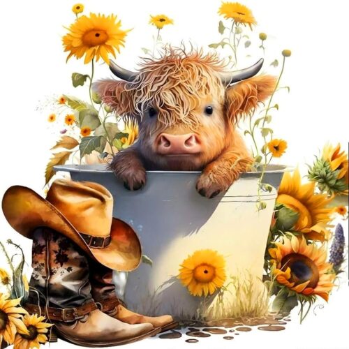 Diamond Painting Kits for Adults, 5D Cow and Flower Full Drill Diamond Art, DIY Highland Cow Diamond Art Kit Gem Art for Home Wall Decor (13.78 X13.78 inch)