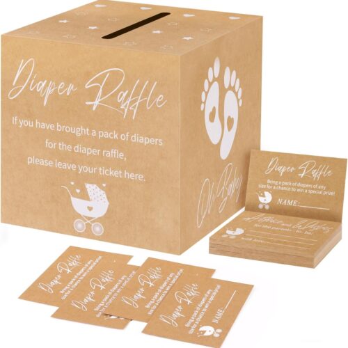 51pcs Diaper Raffle Box Set for Baby Shower Party, Gender Reveal Diaper Raffle Tickets for Baby Shower Games Invitations Diaper Raffle Cards Sign