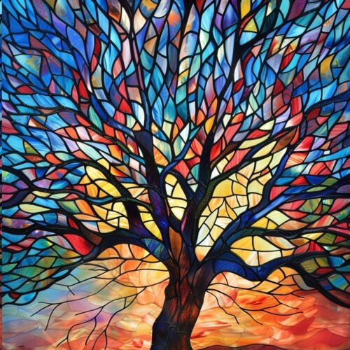 Landscape Series Diamond Painting Kits for Adults- Fantastic Colorful Tree with Glass Art - DIY Round Full Drill 5D Diamond Art for Home Wall Decor (11.8x15.7inch)