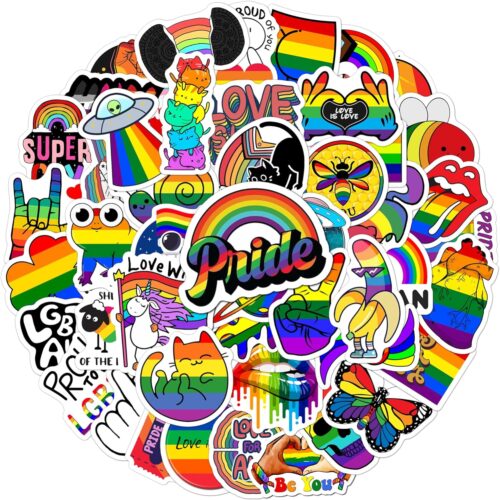 Pride Stickers 50Pcs Rainbow Stickers Vinyl Waterproof for LGBTQ Bi Trans Lesbian Pride Stuff, Gay Stickers for Laptop Case Water Bottle Helmet