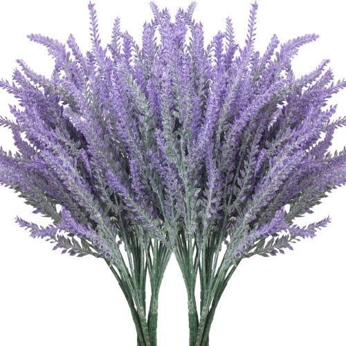 10 Bundles Fake Flowers Artificial Lavender Faux Plastic Plants for Home Decor Wedding Kitchen Garden Patio Porch Window Box Office Table Centerpieces Indoor Outdoor Decorations, Purple