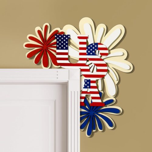 Independence Day Decor 4th of July Patriotic Wooden Celebration Sign for Door Corner Decor Memorial Independence Day Door Corner Fireworks Decor for Independence Day Party (Classic)