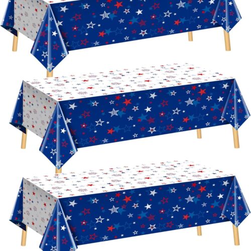 3 Pack 4th of July Tablecloth，54" x 108" Disposable Plastic Tablecloths ，Patriotic Tablecloth Decorations for 4th of July Independence Day,Memorial Day，Veterans， Patriotic Party Supplies