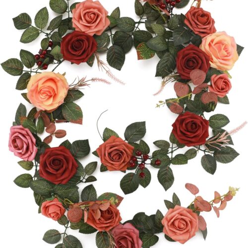 5FT Artificial Rose Flower Burgundy Fake Floral Garland for Wedding Ceremony Backdrop Arch Flowers Table Centerpieces Decorations