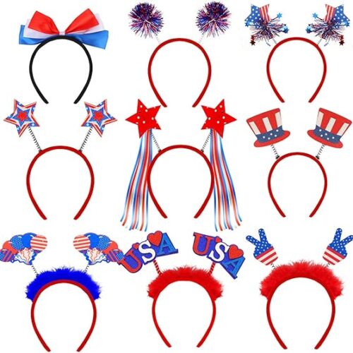 9 Pcs 4th of July Accessories Patriotic 4th of July Headband Uncle Sam Hat Independence Day Party Supplies