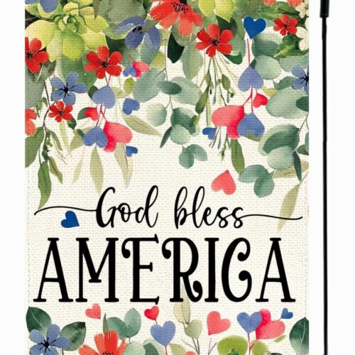 4th of July Memorial Day Patriotic Garden Flag 12x18 Inch Double Sided,God Bless America Flowers Yard Outdoor Decoration Small