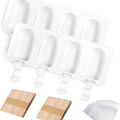 2 Small Mini Popsicles Molds, Cakesicle Molds Silicone Cake Pop Mold 4 Cavities With 100 Wooden Sticks & 100 Parcel Bags DIY Ice Cream Mold
