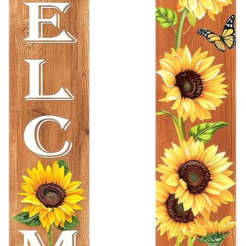 Welcome Spring Summer Floral Porch Sign Sunflower Banner Door Sign Decorations Hanging Door Banner Spring Summer Decorations for Front Door Indoor Outside Home Yard Porch Wall Decor