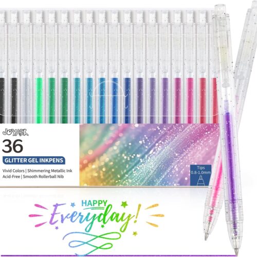 Glitter Gel Pens, 36 Colors Metallic Vibrant Retractable Sparkle Gel Pens for Coloring Journaling Drawing Doodling Colored Pen Colored Gel Pens for Kids Adult Fun Pens 0.8-1mm