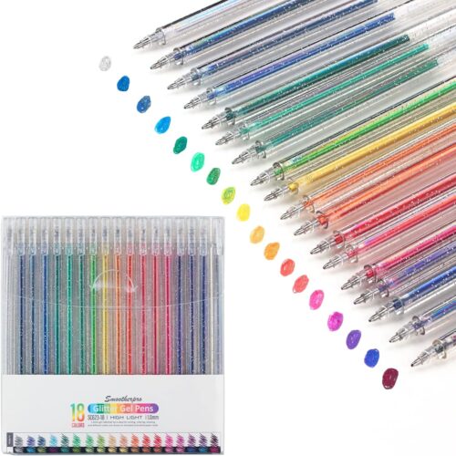 Glitter Gel Pens, 18 Colors Glitter Colored Pens, 1.0mm Metallic Sparkle Colorful Pens for Coloring Calligraphy Cards Journal Drawing Scrapbook(SC623-8)