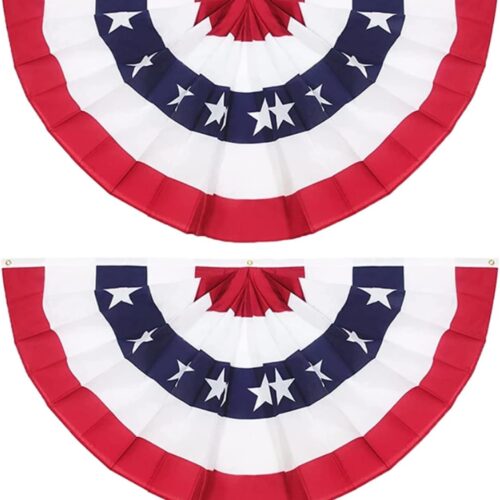 2 x 4 Ft American Pleated Fan Flag 4th of July Decoration USA Patriotic Half Fan Bunting Flag for Independence Day Memorial Day and Labour Day 2PCS
