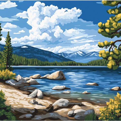 Tahoe Lake Paint by Number for Adults, California Scenery Paint by Number Acrylic DIY Oil Canvas Painting, Home Gift Travel Wall Decor - Tahoe Lakes Mountains Trees Landscapes(16x20inch)