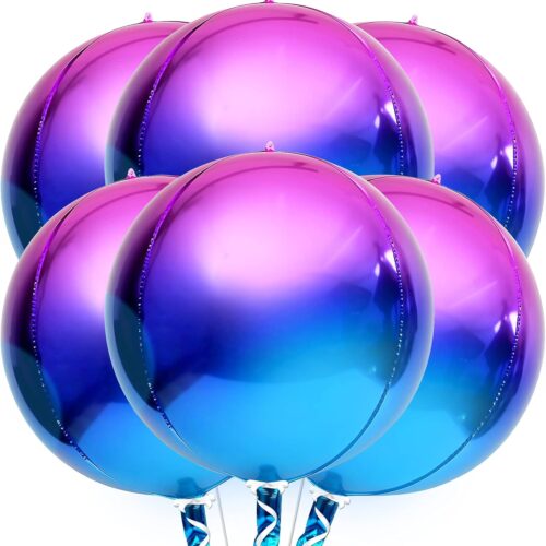 Purple Galaxy Balloons - 22 Inch, Pack of 6 | Iridescent Balloons, Round 4D Metallic Ballons for Galaxy Birthday Party Decorations | Purple and Blue Balloon for Galaxy Party Decorations
