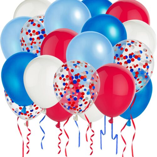 50 Party Balloons Red White Blue Balloons 12 Inches July 4th Birthday Latex Balloons for Independence Day Veterans Memorial Patriotic 4th of July Nautical Theme Party Supplies