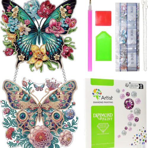 2 Pcs Diamond Painting Kits Hanging Pendant,Diamond Art Kits for Adults,Special Shaped Diamond Art Butterfly Window Ornaments Diamond Art Suncatchers for DIY Crafts Gift and Decor,Box Package