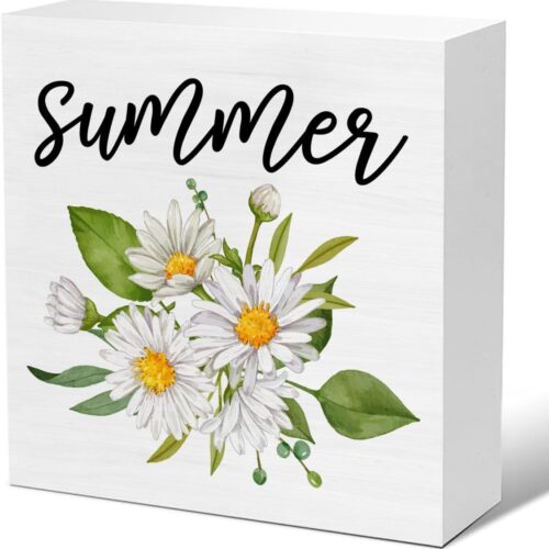 Summer Decor - Summer Daisy Decorations Country Summer Wooden Decorative Sign Rustic Home Decor 5 x 5 Inches