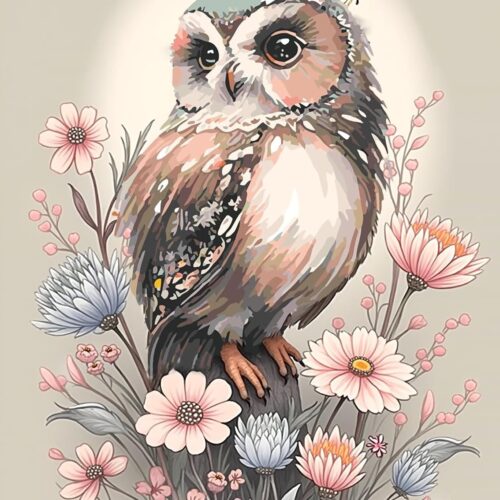 Owl Paint by Number Kit for Adult, Easy Owl Acrylic Paint by Numbers Kits on Canvas, Owl and Flowers Oil Painting Kits Adults' Paint-by-Number Kits for Home Wall Decor 16x20inch