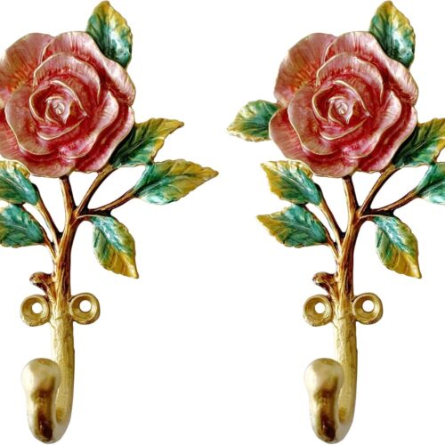 Vintage Flower Shaped Decorative Wall Hooks Rack Hangers for Hanging Clothes Coats Towels Keys Hats, 2 Pack Antique Metal Mounted Wall Hook