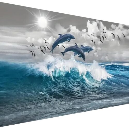 Diamond Painting Kits，Large 5D DIY Fish Ocean Beach Diamond Painting Kits for Adults，DIY Full Drill Crystal Rhinestone Arts and Gem Art Painting with Diamond Home Wall Decor 28X16inch