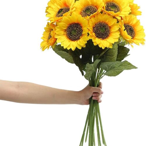 Artificial Sunflower Bouquet, 4 Bunches Silk Sunflowers Fake Yellow Flowers for Home Decoration Wedding Decor (4 Pack)