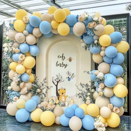 Pastel Blue Yellow Balloon Arch Kit Double Stuffed Light Yellow Baby Blue White Sand Matte Balloon Garland for Baby Shower Bear Birthday Bridal to Bee Summer Party Decoration