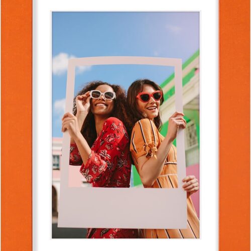 5x7 Picture Frame, Display Pictures 4x6 with Mat or 5x7 without Mat, Engineered Wood with Shatter Resistant Plexiglass, Photo Frame for Wall or Table Top Display, Orange, 1 Pack