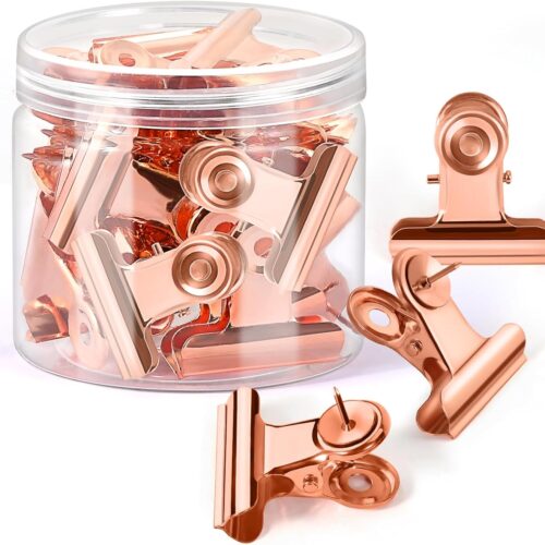 15Pcs Pushpin Clips Rose Gold Thumb Tacks Push Pin Clips Bulldog Clips with Pins for Cork Board Bulletin Board Cubicle Wall for Classroom School Office