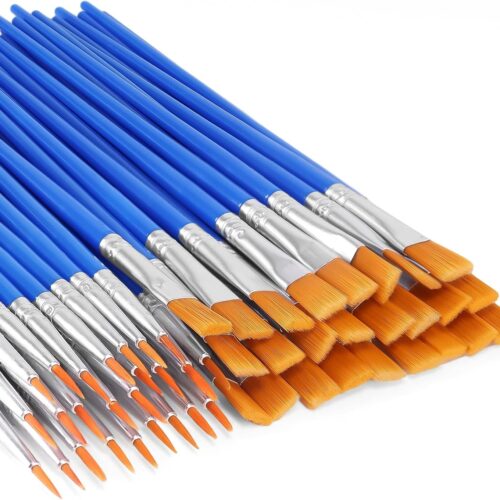 Paint Brushes Bulk, 50 Pcs Nylon Hair Paint Brushes for Acrylic Painting, Craft Paint Brushes Set for Kids Watercolor Face Canvas Detail Painting (Flat and Round)