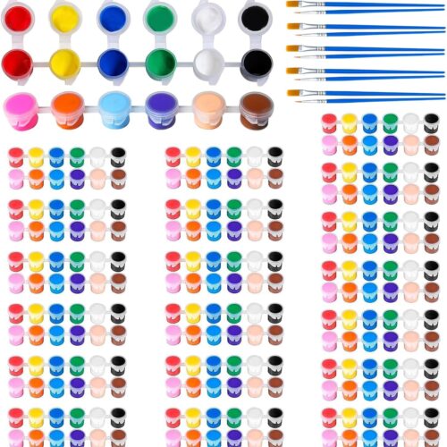 20 Pack Mini Acrylic Paint Set,12 Color Acrylic Paint Strips with 40Pcs Painting Brushes for Kids&Adults, 280 PCS Kids Paint Set Container Strips Storage for Home Classroom Party Favors Easter Gifts