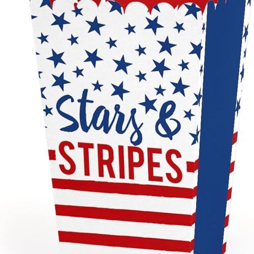 Stars and Stripes Patriotic Party Popcorn Boxes - Premium USA-Themed Favor Treat Containers for Memorial Day 4th of July Labor Day Celebrations, Red White Blue Design, Set of 12