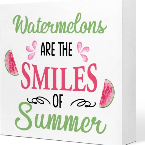 Watermelons are The Smiles of Summer Wooden Plaque Sign Desk Decor,Rustic Summer Watermelon Wood Block Sign Desk Decorations for Country Home Kitchen Farm Garden Shelf Table Decor