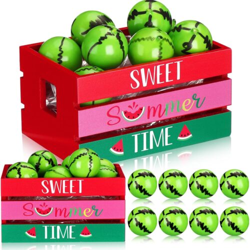 Watermelon Mini Crate Summer Tiered Tray Decor with 8 Faux Watermelon Farmhouse Tiered Tray Decor with Faux Fruits Wood Crate for Kitchen Home