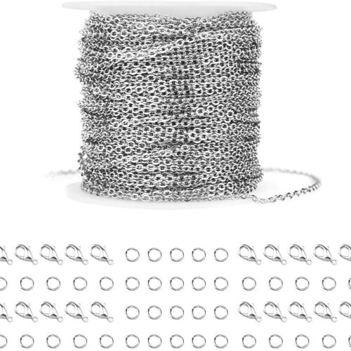 36 Feet Silver Stainless Steel Link Cable Chain with 20 Lobster Clasps and 30 Jump Rings for Men Women Jewelry Chain DIY Making, 2.0mm