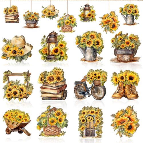 36 Pcs Summer Tree Ornaments, Sunflowers Wooden Ornaments Yellow Flower Rustic Hanging Decorations Summer Decor for Small Tree Home Party Birthday Holiday Supplies (Sunflower)