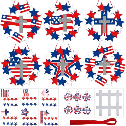 30 Sets 4th of July Wreath Crafts for Kids DIY Religious Patriotic Craft Kits American Flag Patriotic Paper Crafts for Memorial Independence Day Home Sunday School Classroom Activities