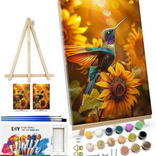 Bird Paint by Numbers Kit for Adults with Frame Landscape Paint by Number with Easel DIY Flower Adult Paint by Number Kits Sunflower Paint by Numbers Kit on Canvas for Home Wall Decor 8x12 Inch