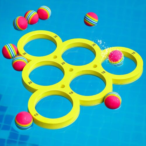 Pool Game with Score, Combo Foam Pool Floats with 10 Colorful Tossing Balls, Toss Game Swimming Party Toys Accessories for Family Par, Dive Rings(Triangle)