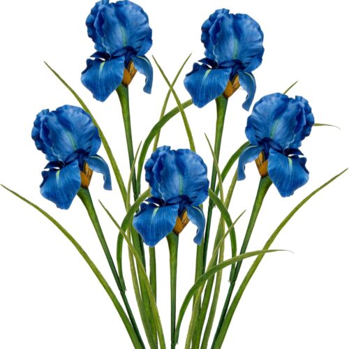 Artificial Iris 5 Pcs Real Touch Long Stems 23.6" Silk Fake Flowers for Wedding Bridal Home Decor - Blue